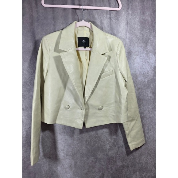 7 For All Mankind Jackets & Blazers - 7 For All Mankind Faux Leather Cropped Blazer Cream Double Breasted Jacket M